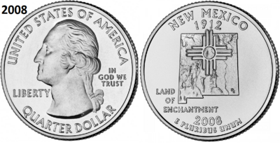 25 Cent 2008, New Mexico 'The Land of Enchantment State', UNC