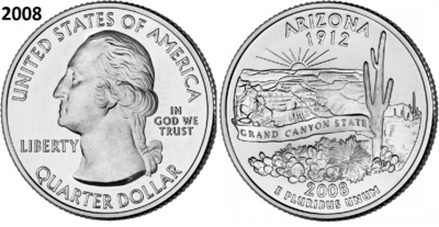 25 Cent 2008, Arizona 'The Grand Canyon State', UNC