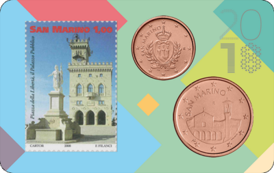 San Marino coincard 2018 met postzegel en 1 en 5 cent, BU nr. 1